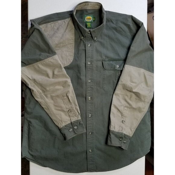 Cabela's Long Sleeve Button Down Green Khaki Brush Outback Safari Shirt Men XLT - Picture 1 of 12